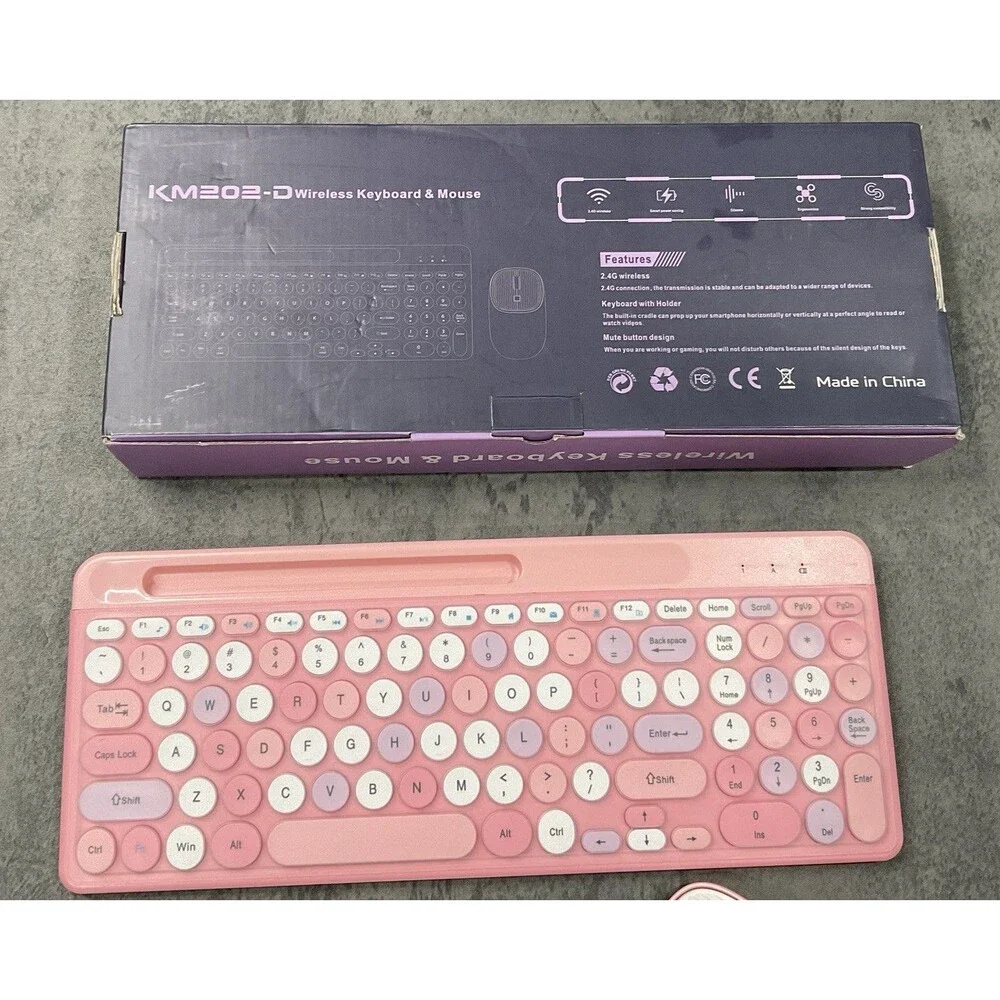 KM202-D Pink Wireless Keyboard And Mouse With Holder